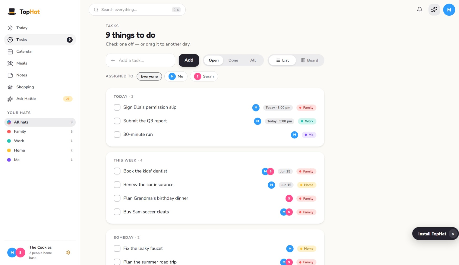 Tasks view